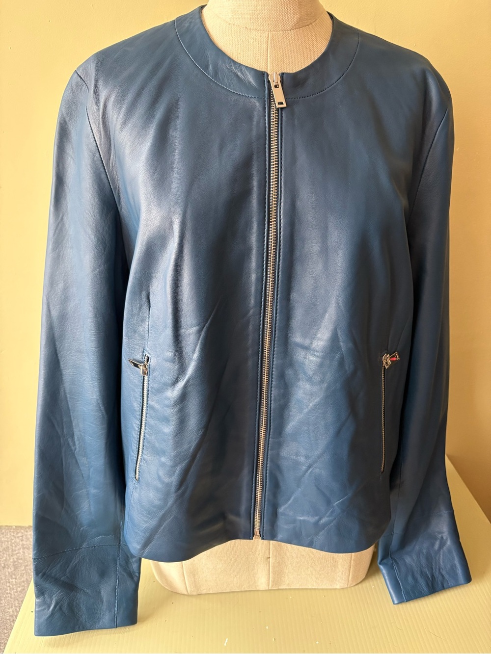 Massimo Dutti Blue sheep Leather Jacket XL buttery lux old money